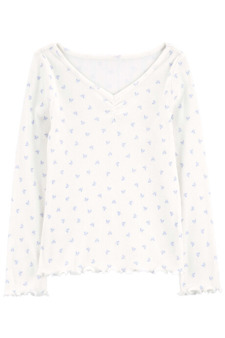 Blusa de algodón, con dobladillo fruncido y diseño mariposas Sin color