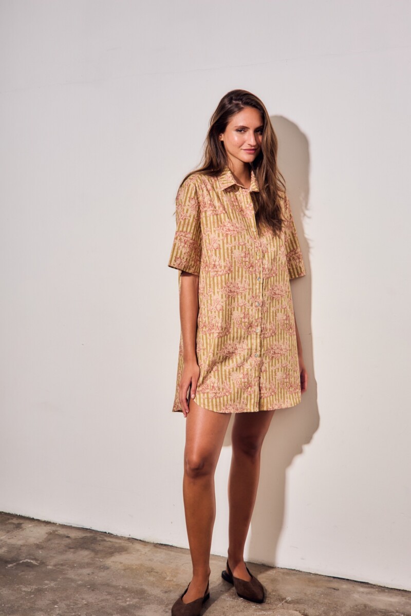 Vestido Camisero Con Lino Print