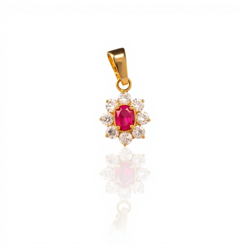 Dije Flor-Oro bajo-Piedra Rubí y Zirconia-CP8557 conpiedra