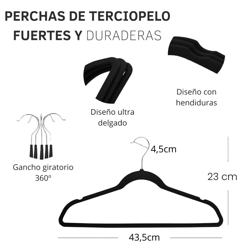 Set x10 Perchas antideslisantes de terciopelo NEGRO