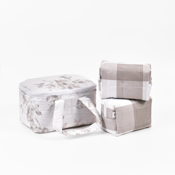 Set x3 Necessaires Chiara Colección Amelia Rosas Beige