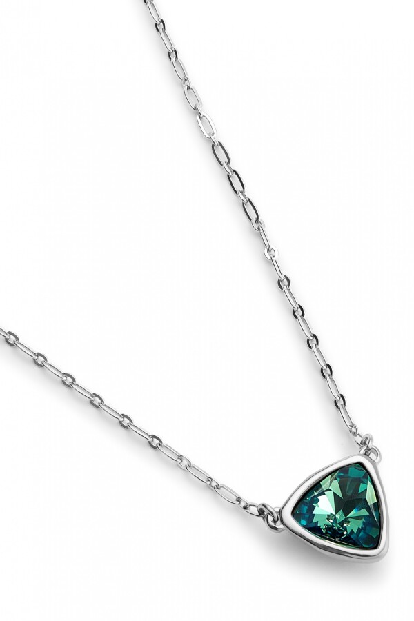 COLGANTE DE ALEACION DE METALES BAÑADO EN PLATA DE LEY DE ESLABONES CON TRIANGULO CON CRISTAL VERDE Colgante