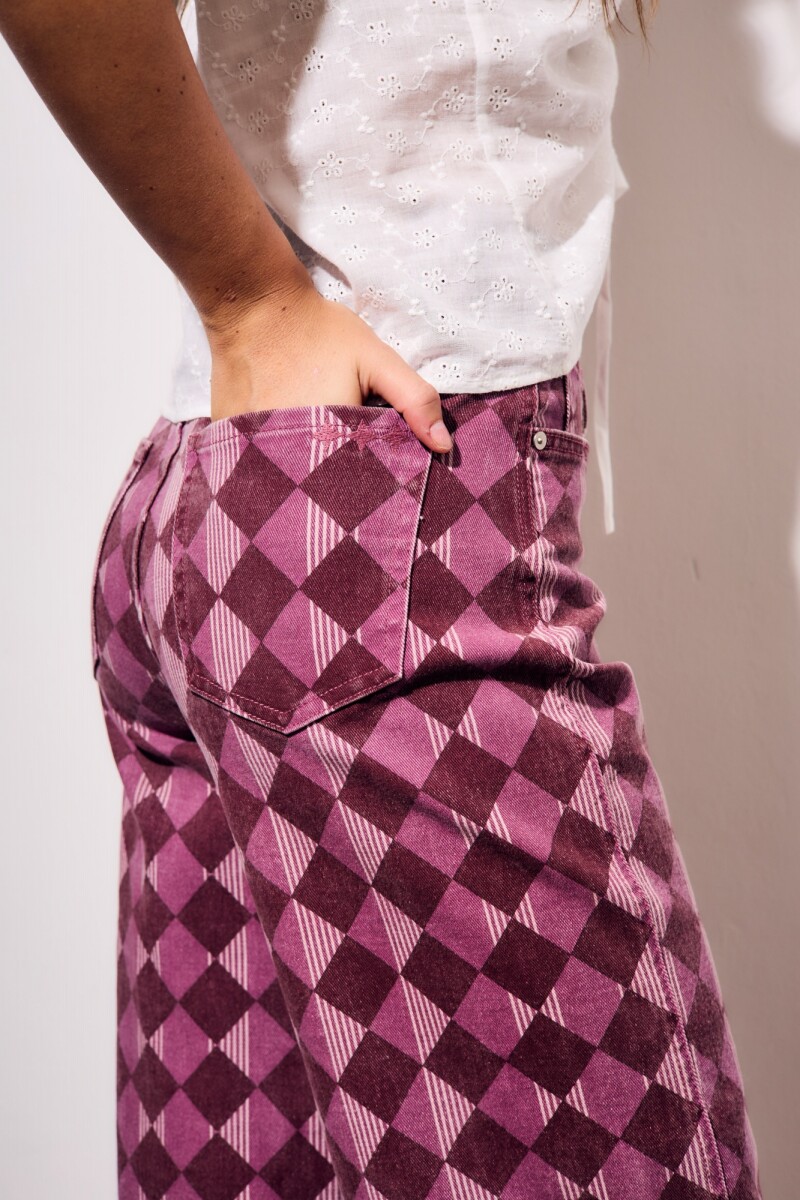 Jean Baggy Estampa Rombos Burdeos