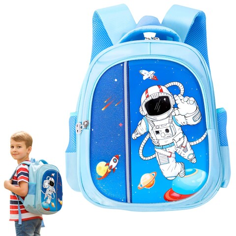 Mochila Escolar Infantil Reforzada Niños 33x24Cm Astronauta Color Azul