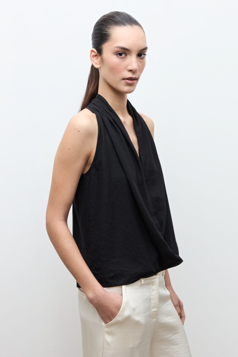 Blusa lino drapeada negro