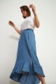 Falda de lyocell con volado jean medio