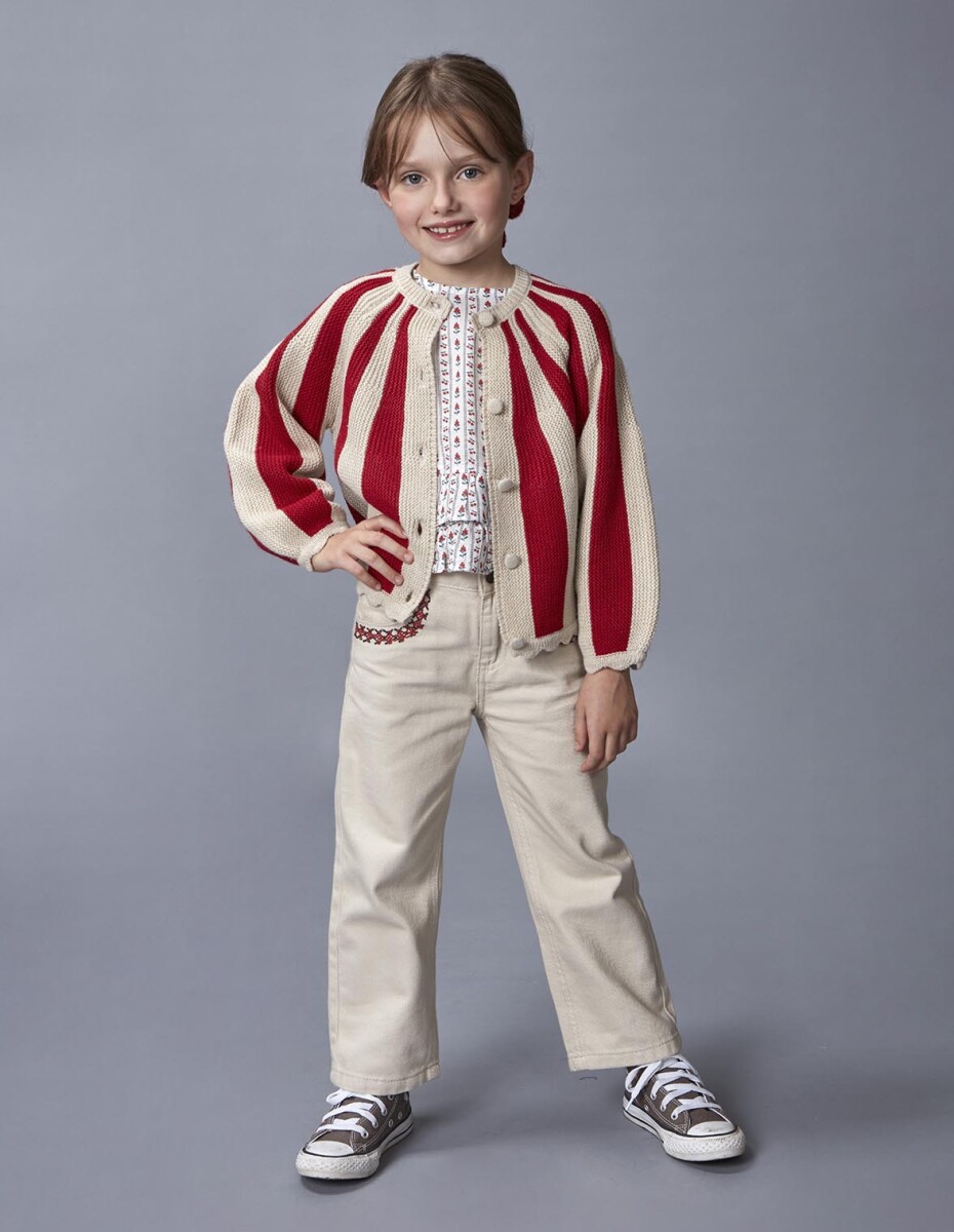 Pantalon Recto Con Bordados - Piedra 