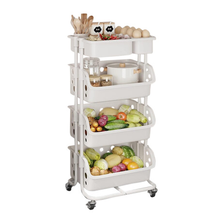 Carro Frutero Organizador de Cocina con 4 Niveles y Ruedas Blanco