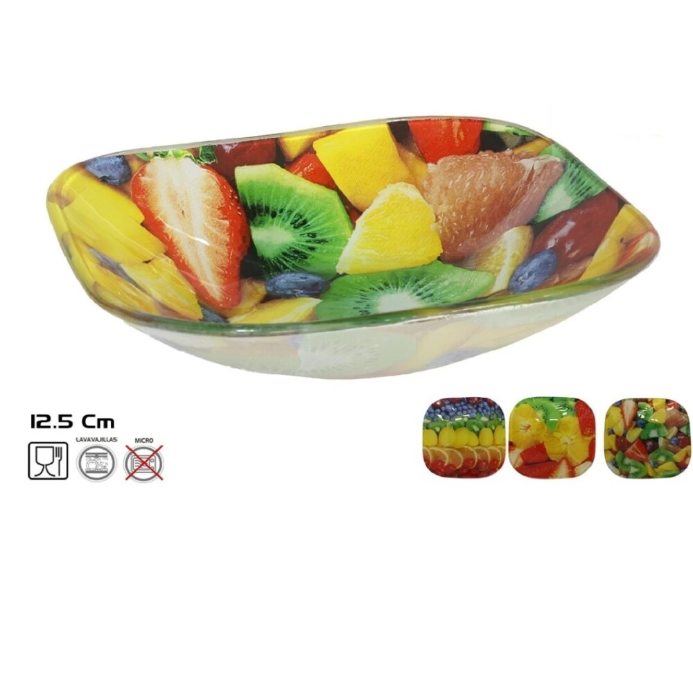 Bowl Cristal Cuadrado 12.5x12.5Cm Fruits BOWL CRISTAL CUADRADO 12.5X12.5CM FRUITS 3 SURTIDO
