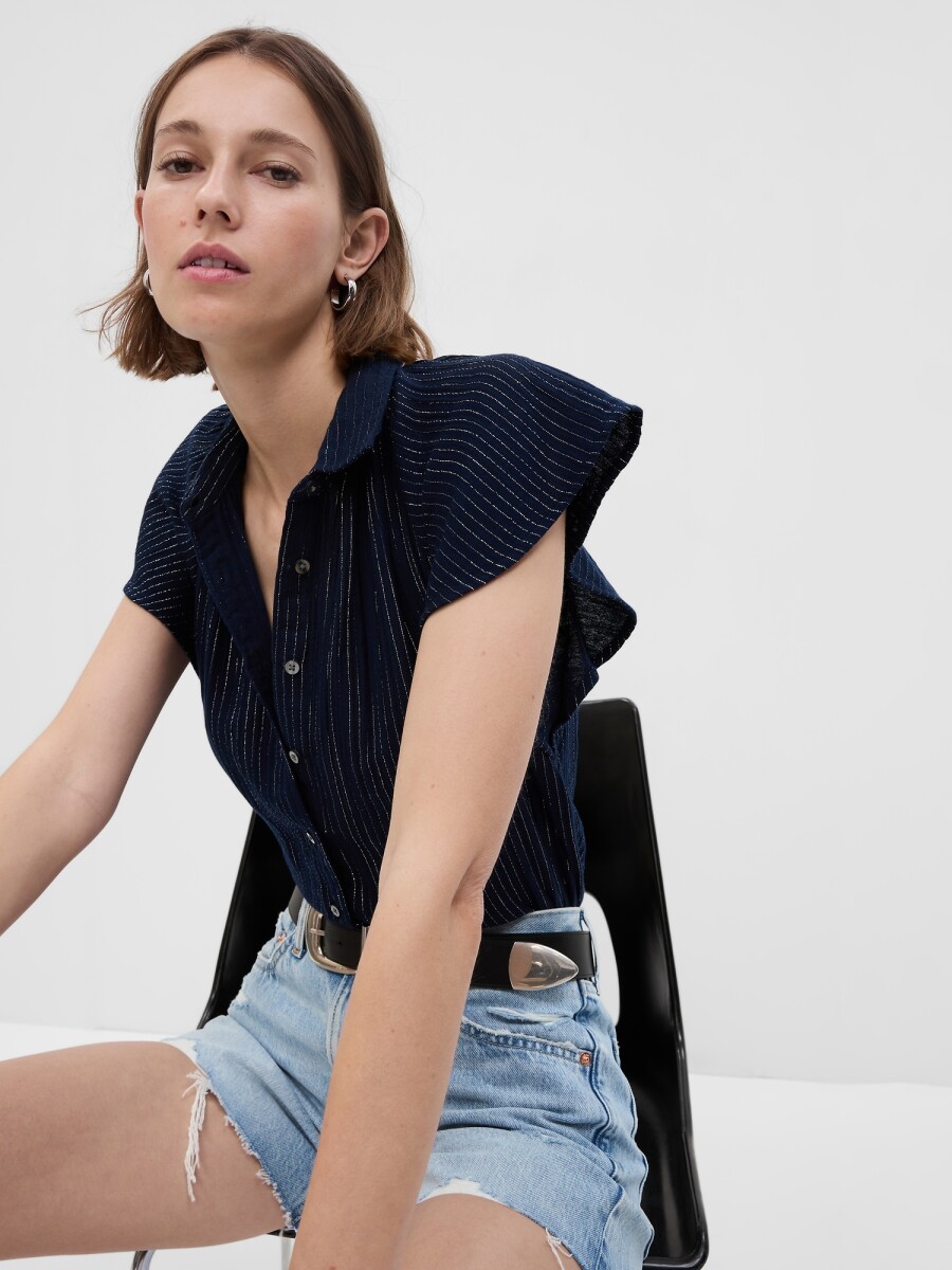 Camisa Manga Corta Mujer - Navy Stripe 