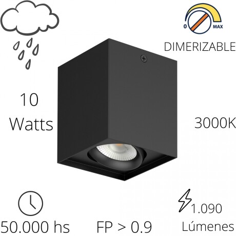 Aplique spot led DIMERIZABLE 10w CUBO de techo 3000K NEGRO