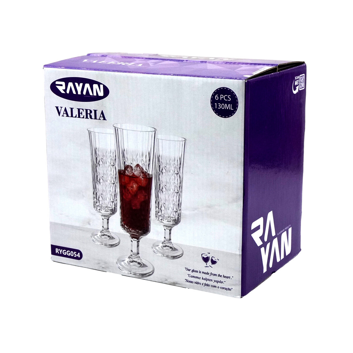 COPA CHAMPAGNE SET X6PCS VIDRIO LABRADO VALERIA 130ML RAYAN 