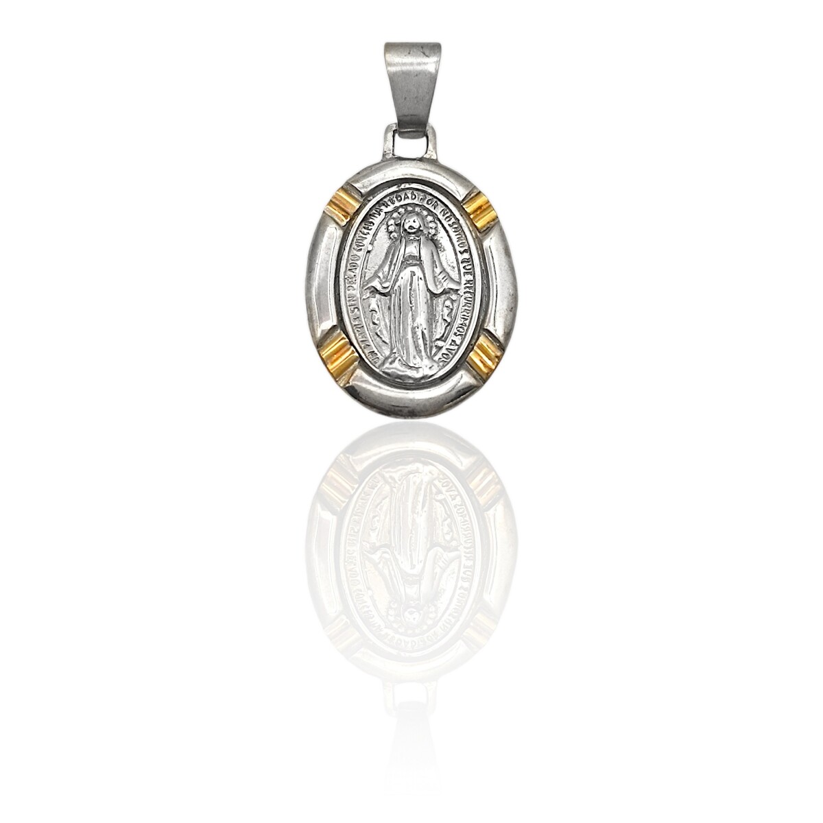 Dije Medalla Oval Virgen Milagrosa -Plata y oro- Sin piedra- CP5058 - sinpiedra 