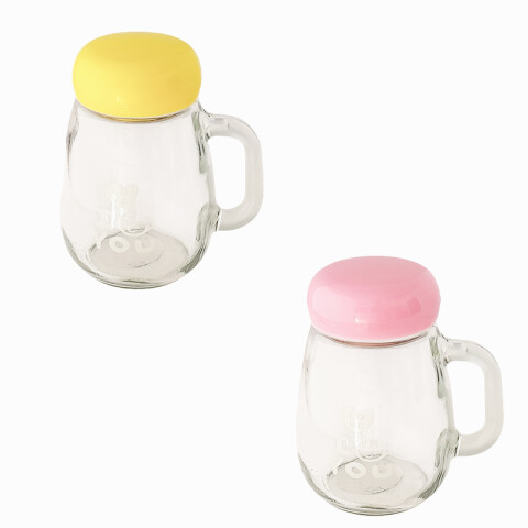 Taza de vidrio de colores c/tapa 300ml Taza De Vidrio De Colores C/tapa 300ml