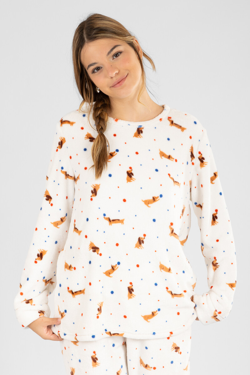 Pijama coral perritos Marfil