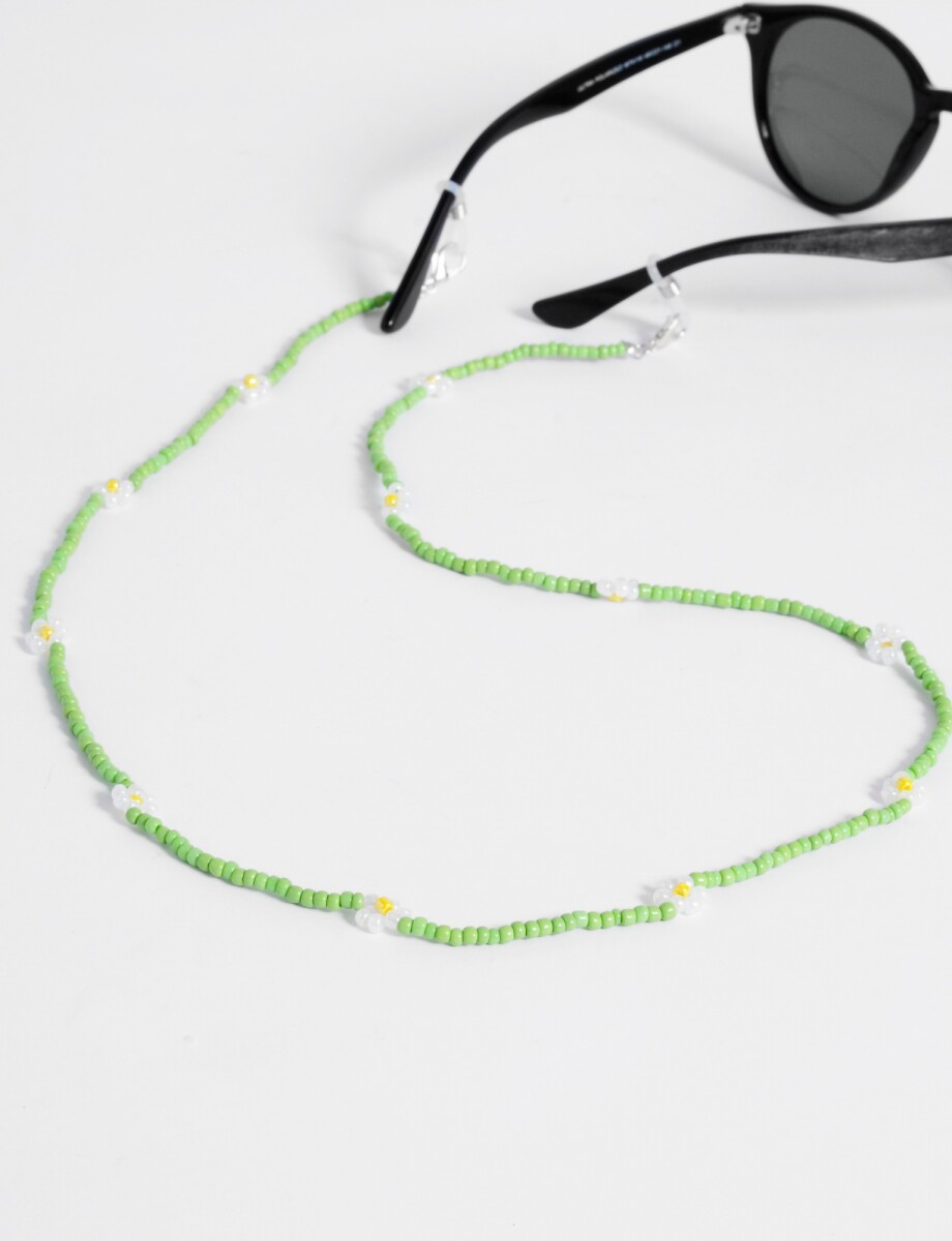Sujetador de lentes mostacillas con flor - verde 