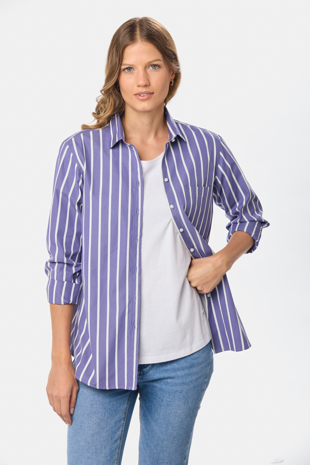 CAMISA A RAYAS DE ALGODÓN Azul