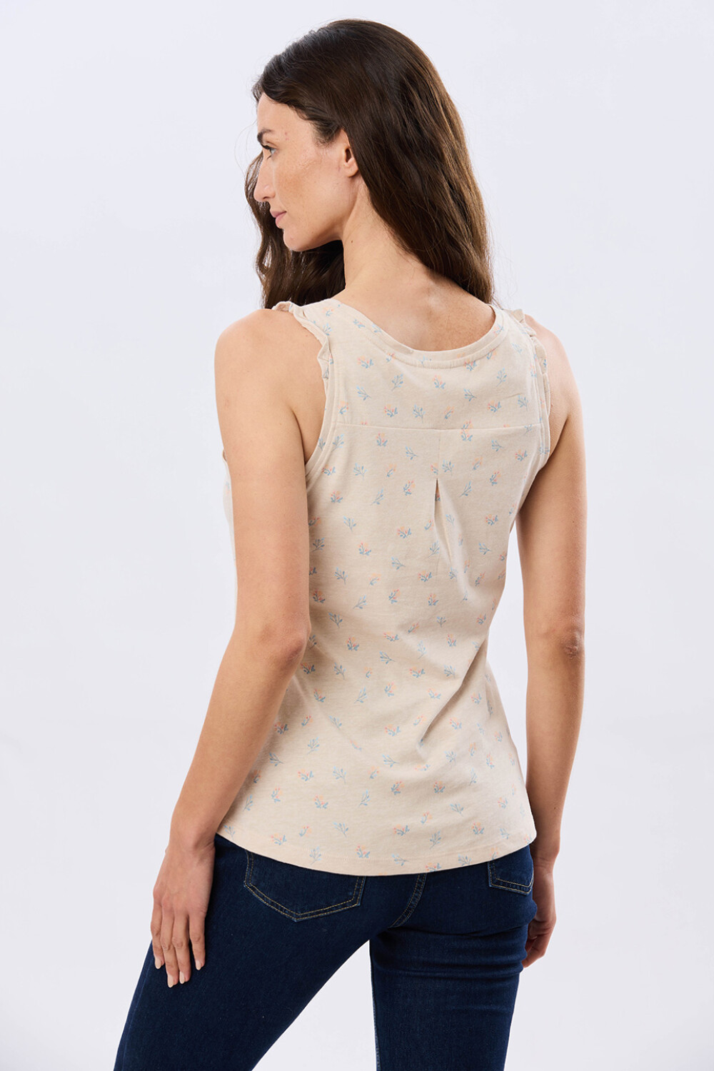 MUSCULOSA ALGODÓN CON VOLADOS Beige
