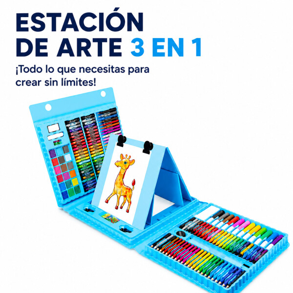 Set Kit Arte Dibujo Y Pinturas 208 Piezas Valija Infantil Variante Color Azul