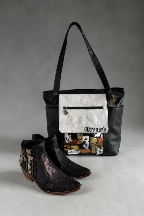 Cartera NIKKI Negra Combinada Con Arte Cartera NIKKI Negra Combinada Con Arte