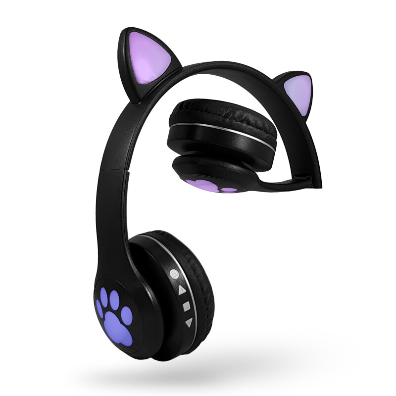 Auriculares Bluetooth Over-Ear Cat VZV-23M con Orejas y Led Negro