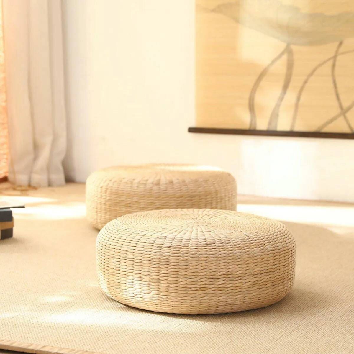 Puff almohadón de piso de ratán 20 cm 