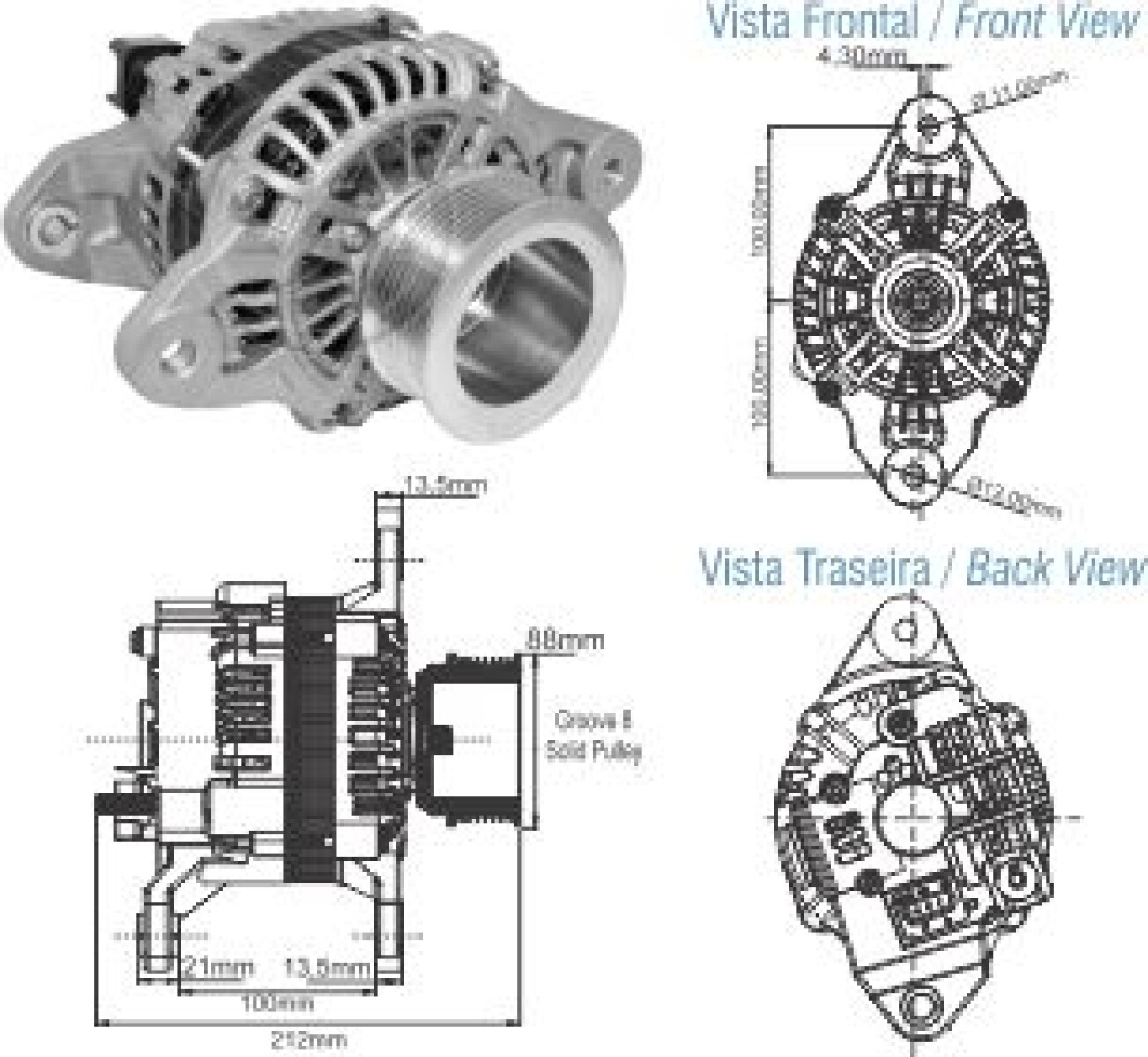 ALTERNADOR VOLVO B12 FH12 99/ 24V 100A MITSUBISHI ZM 