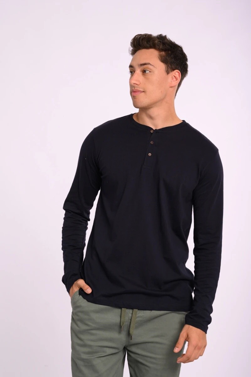 Remera Hombre M/Larga Alg.C/Botones Canva S-XXL - Azul 