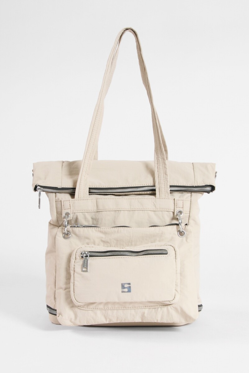 Mochila shopper con bolsillo removible beige