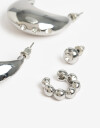 Aros Sets Strass Aros Argolla Set Metal Y Strass - Plateado Rodio