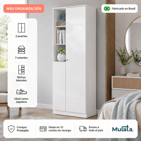 Multiuso Organizador Zapatera Lince 2 Puertas 7 Estantes con Nichos - Blanco Multiuso Organizador Zapatera Lince 2 Puertas 7 Estantes con Nichos - Blanco