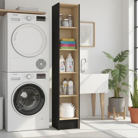 Multiuso Panelero 1 puerta 4 estantes interior natural 30 x 32 x 168 cm - Negro Multiuso Panelero 1 puerta 4 estantes interior natural 30 x 32 x 168 cm - Negro