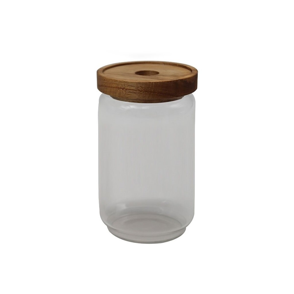 RECIPIENTE VIDRIO 600ML TAPA MADERA ACACIA D9XH14CM 