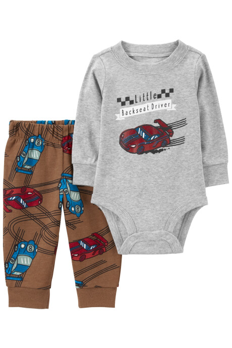 Set dos piezas pantalón y body de algodón diseño autos Sin color