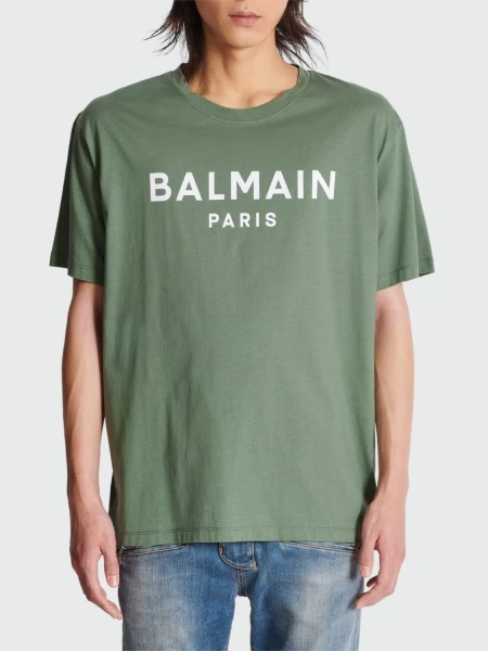 Balmain - Remera de jersey de algodón orgánico estampada Verde