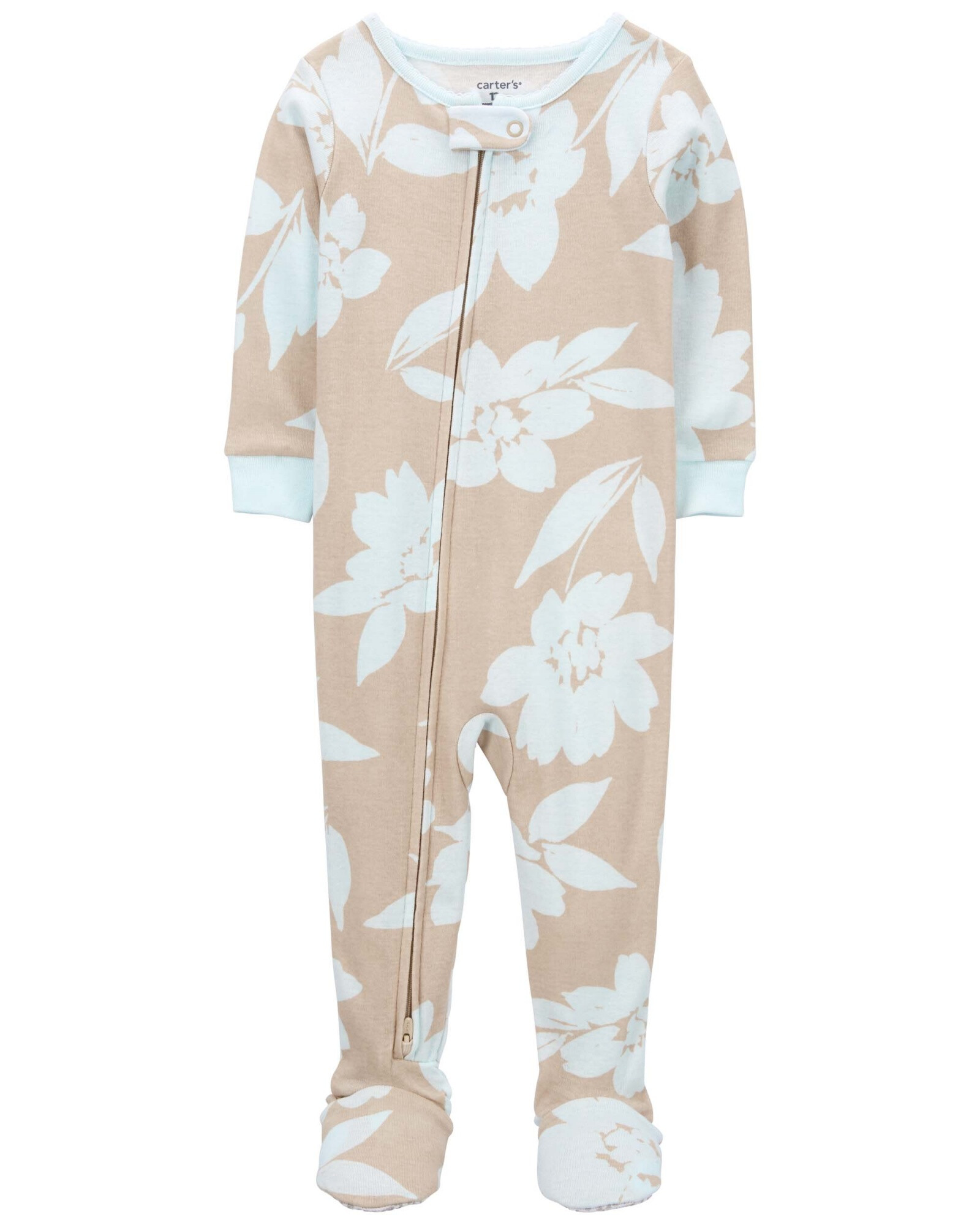 Pijama una pieza de algodón, con pie, diseño floral. Talles 2-5T Sin color