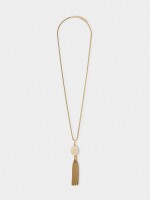 Collar Largo Con Colgante De Flecos beige