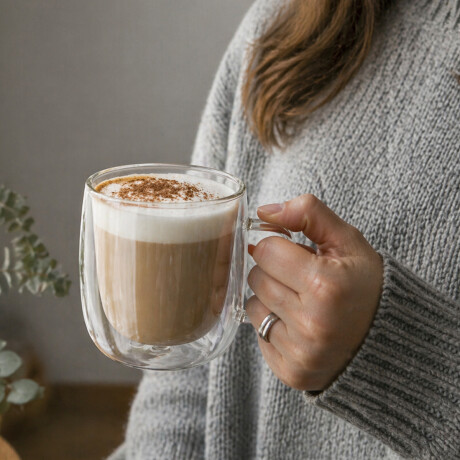 Pocillo doble pared de vidrio con asa - 350ml Sc