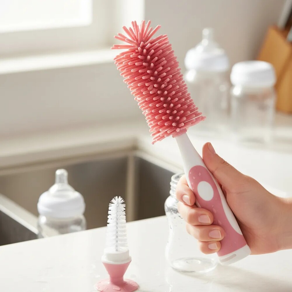 Cepillo limpia biberon BUBA silicona rosado