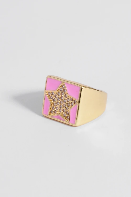 Anillo estrella fluo ajustable cobre fucsia