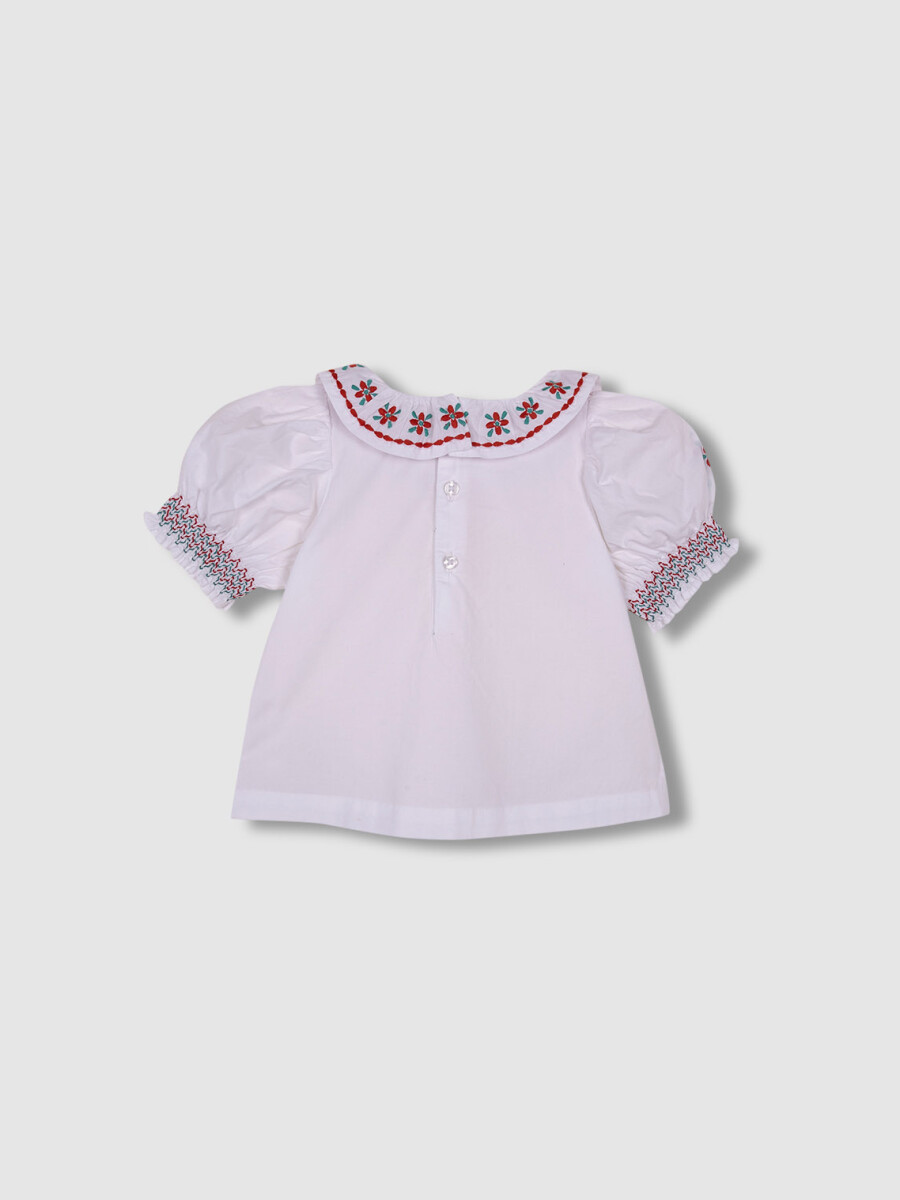 Camisa Cuello Volante Y Bordados Blanco
