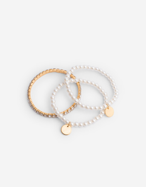 Pulseras Elásticas Sets Perla Set De Pulseras Con Perlas - Dorado
