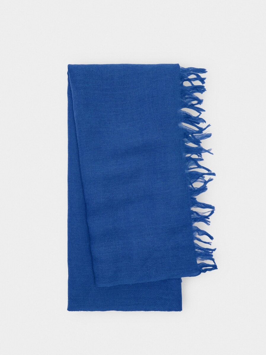 Pashmina De Lana Con Flecos - azul 