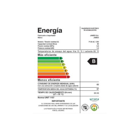 TERMOTANQUE JAMES 30 Lts. CILINDRICO ACERO TERMOTANQUE JAMES 30 Lts. CILINDRICO ACERO