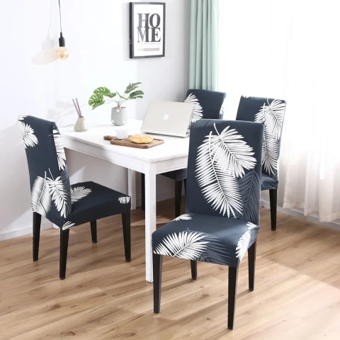 Set 6 Fundas Para Silla Cubre Asientos Estampada Hojas grises