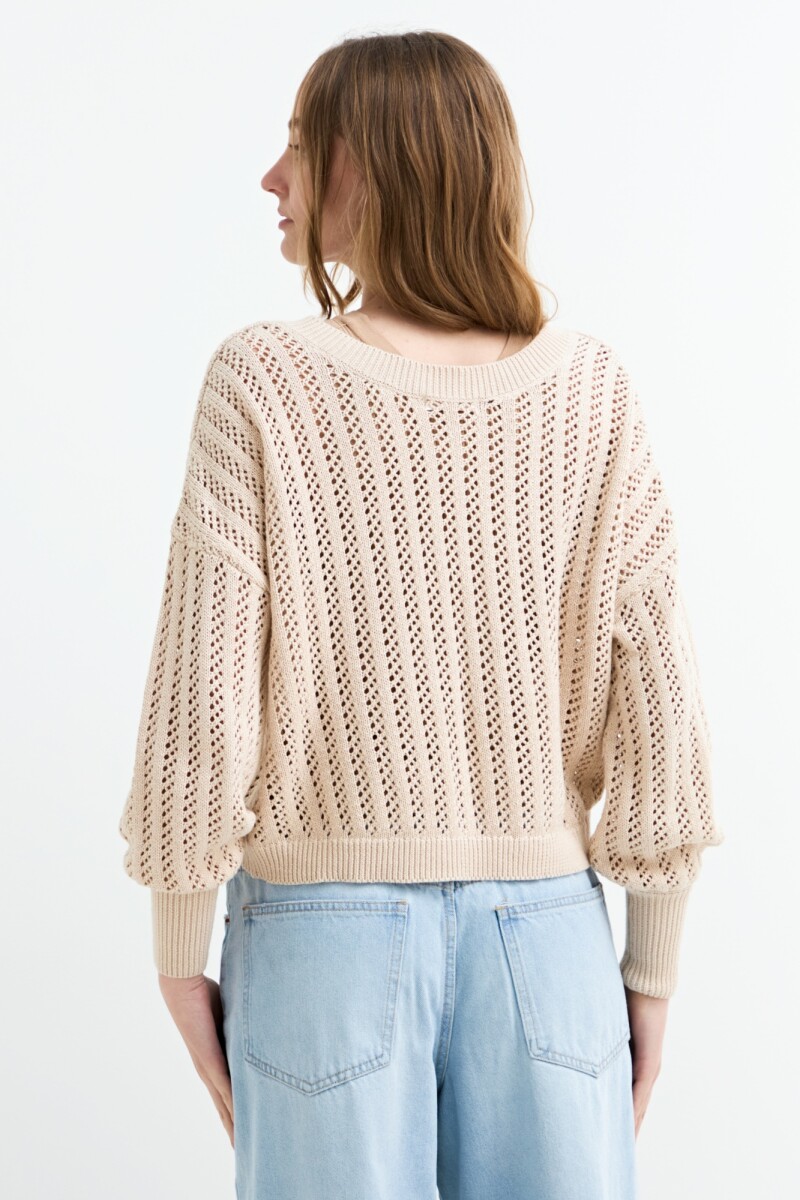 Sweater escote V calado BEIGE