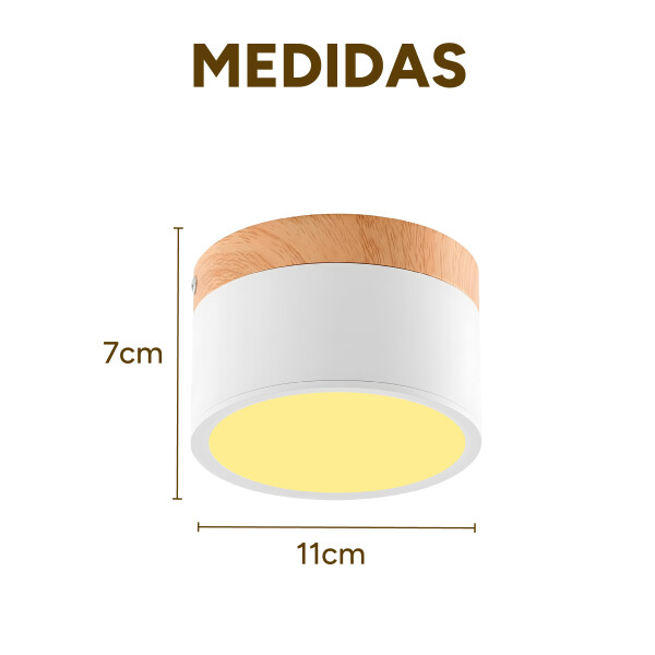 Plafón LED Techo 11 cm Madera Nórdico Luz Fría 10W Pack X 2 Blanco Cálida