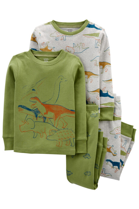 Pijama de 4 piezas de algodon con 100% ajuste perfectode dinosaurios 0