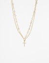 Collares Cortos Cubic zirconia Collar Corto Layer Con Cruz Y Beads Multicolor. - Dorado