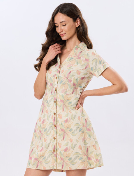 VESTIDO DE LINO ESTAMPADO Coral